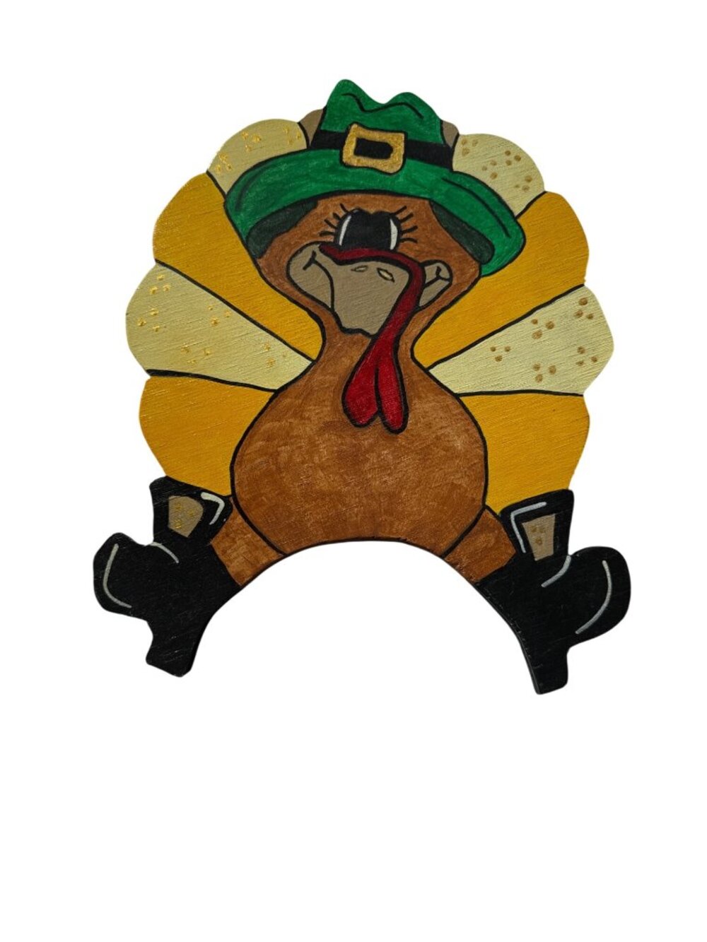 Hand-Painted Wooden Turkey Wall Decor Festive Pilgrim Hat & Boots Thanksgiving